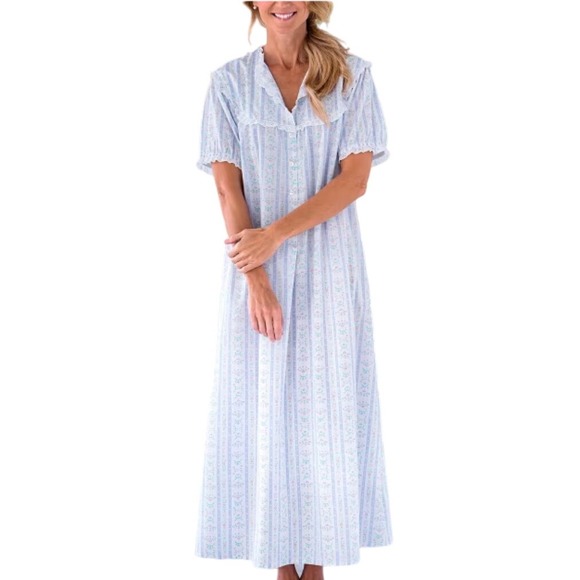 Lanz of Salzburg Blue Floral Striped Victorian Nightgown Medium New With tags - Picture 1 of 7